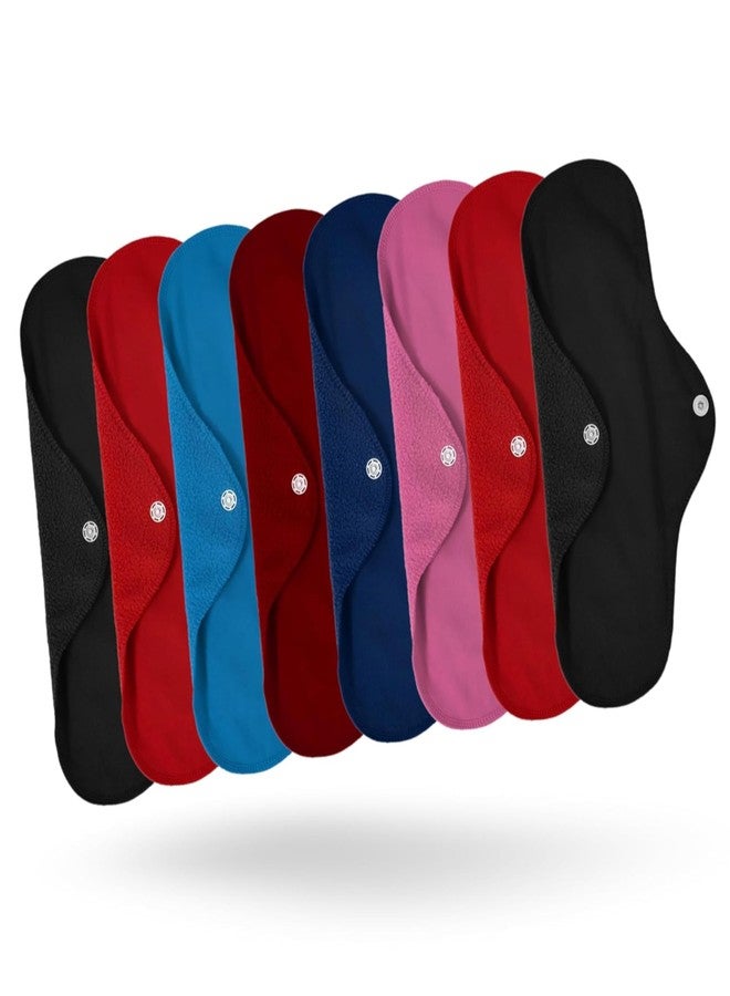 AEREX Reusable Cloth Period Pads | Absorbent Cloth Sanitary Pad | Leak-proof Sanitary Pads Set with Wings for Women | Washable Cloth Panty Liners Period Pads For Heavy Flow (Standard, 8, count) - Image 1